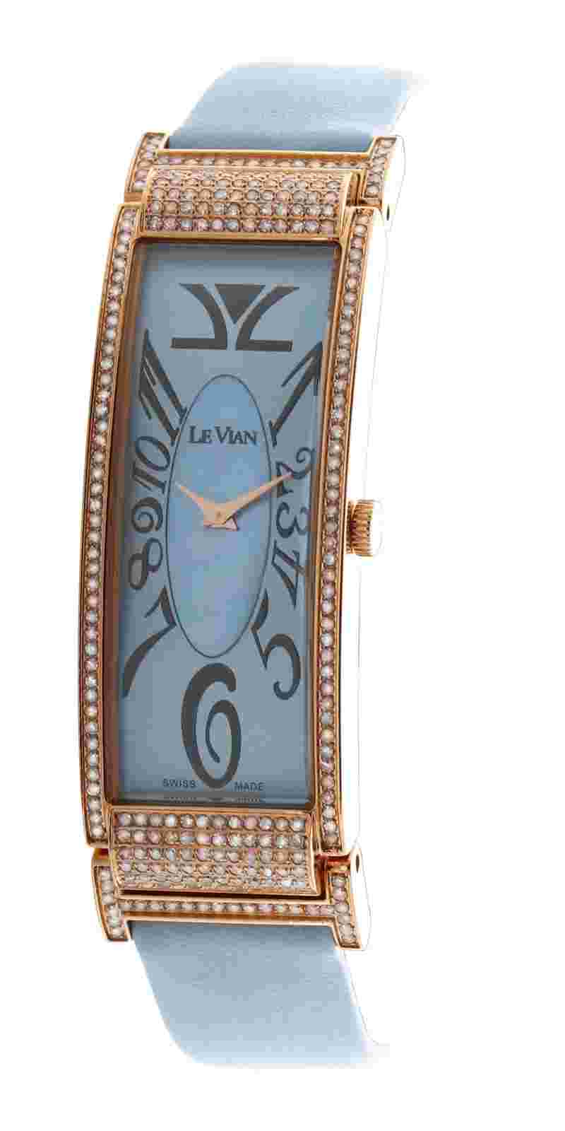LeVian watch featuring Diamonds in Steel with a genuine leather Strap