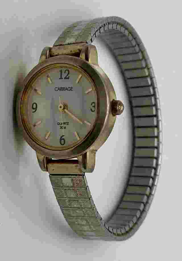 Carriage By Timex Ladies Watch New Battery Silver/Gold 6” Expansion Band WR30m