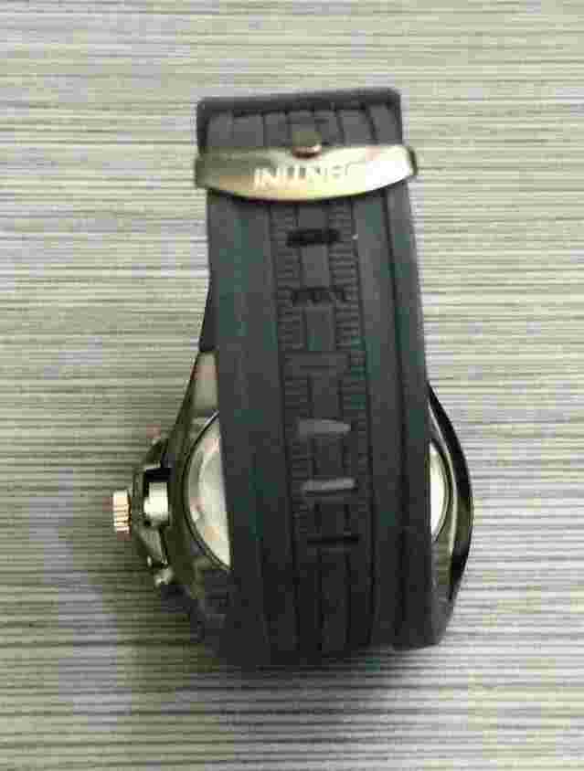 Santini Men's Wristwatch Round Black Dial Index Hour Black Rubber Strap Band New