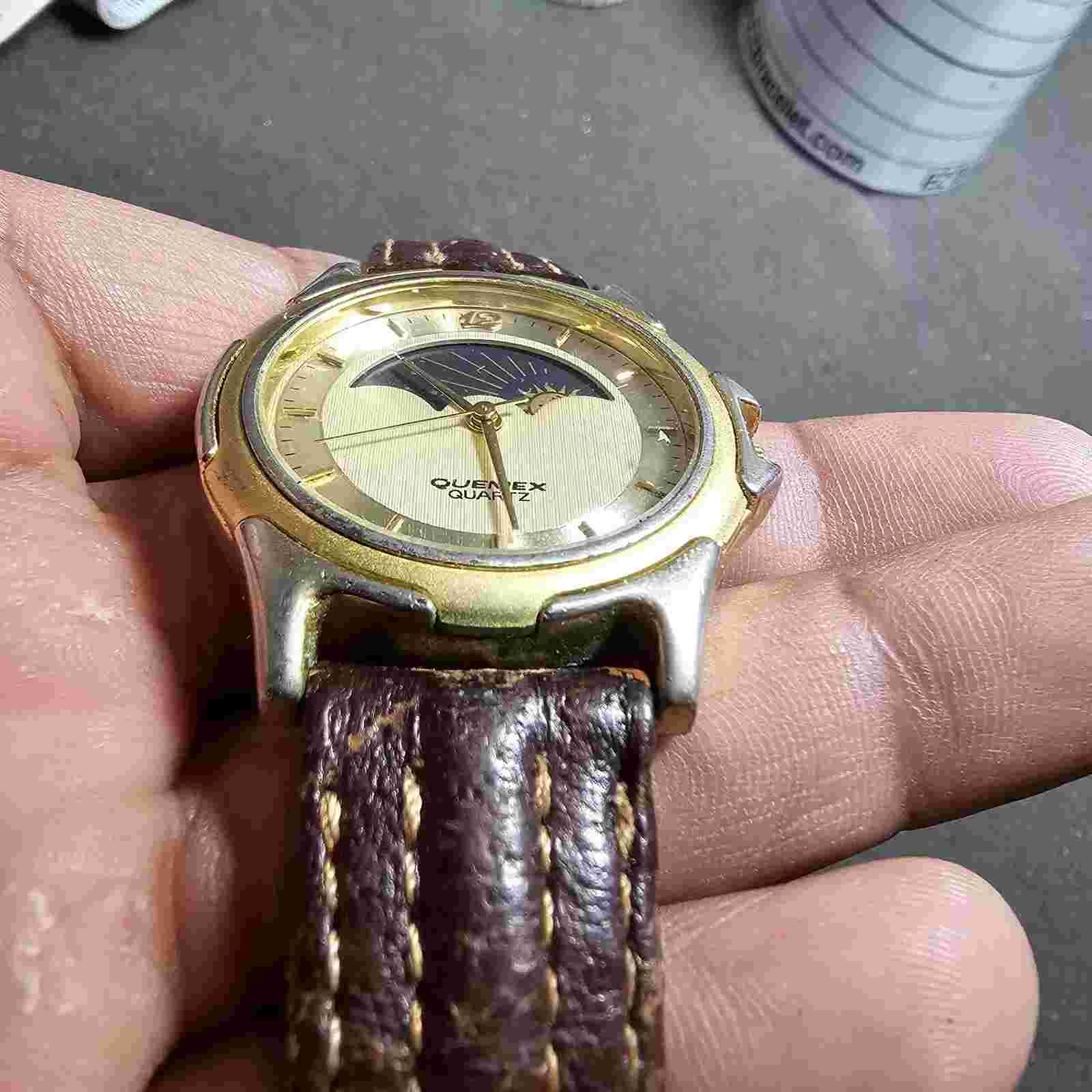 Vintage Quemex Moon / Sun Face Dial Quartz Watch Not Working For Parts Or Repair