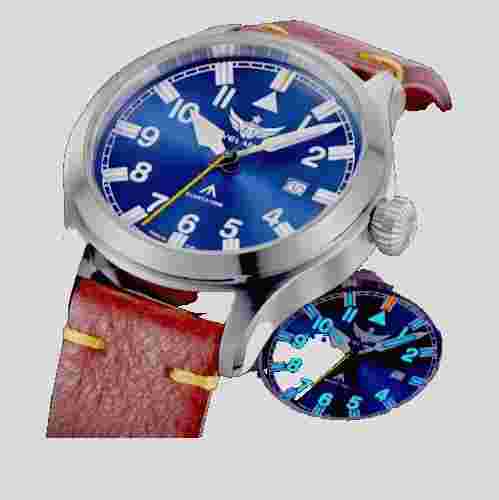 YELANG Men's Quartz T100 Blue Luminous Ronda Movement Lithium Battery 42MM Pilot