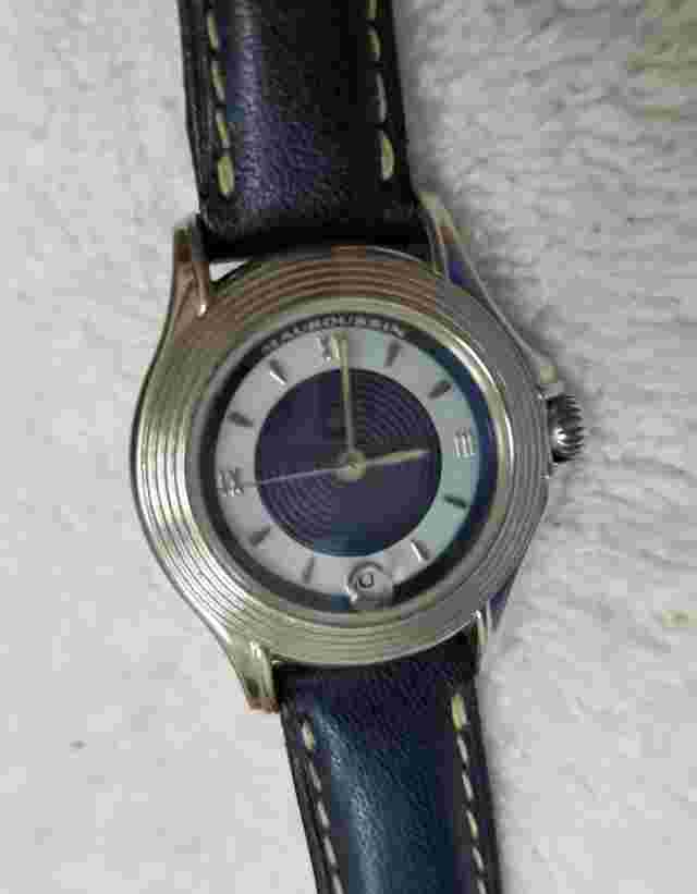 RARE! Mauboussin Automatic 18K Solid White Gold Wrist Watch, Blue Leather Band