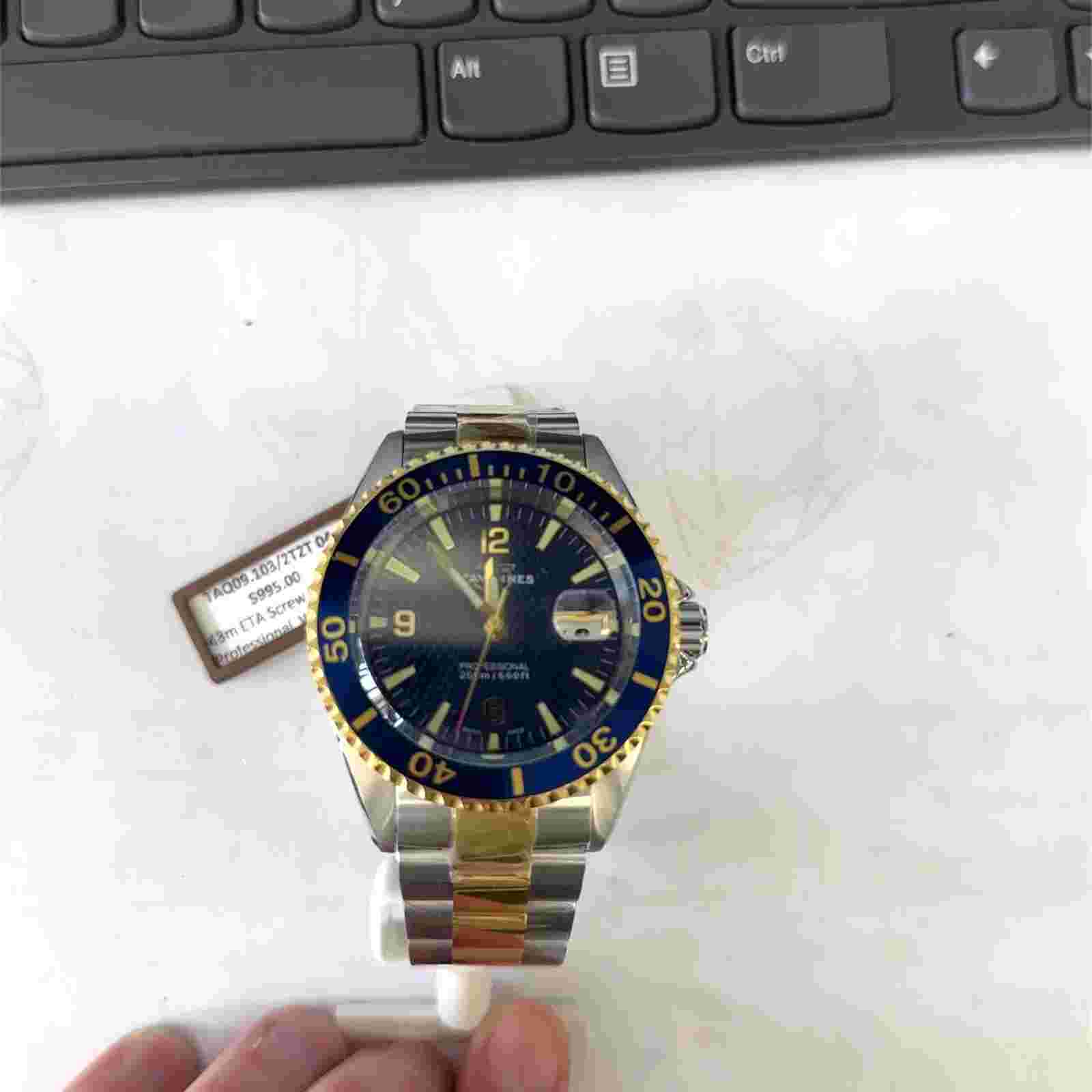 Gents Ocean Edge 2 Tone Diver Quartz Blue Dial Sapphire Crystal Magnified Date W