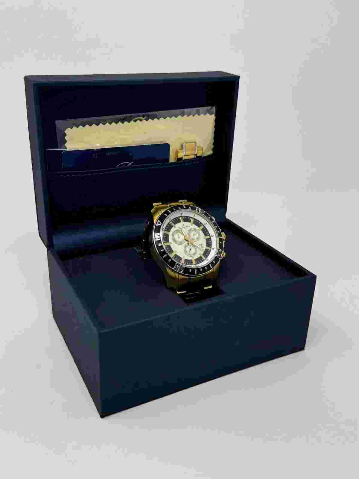 Porsamo Bleu Chronograph Watch Luxury Grand Prix Noir Diamond Bevel Gold Black