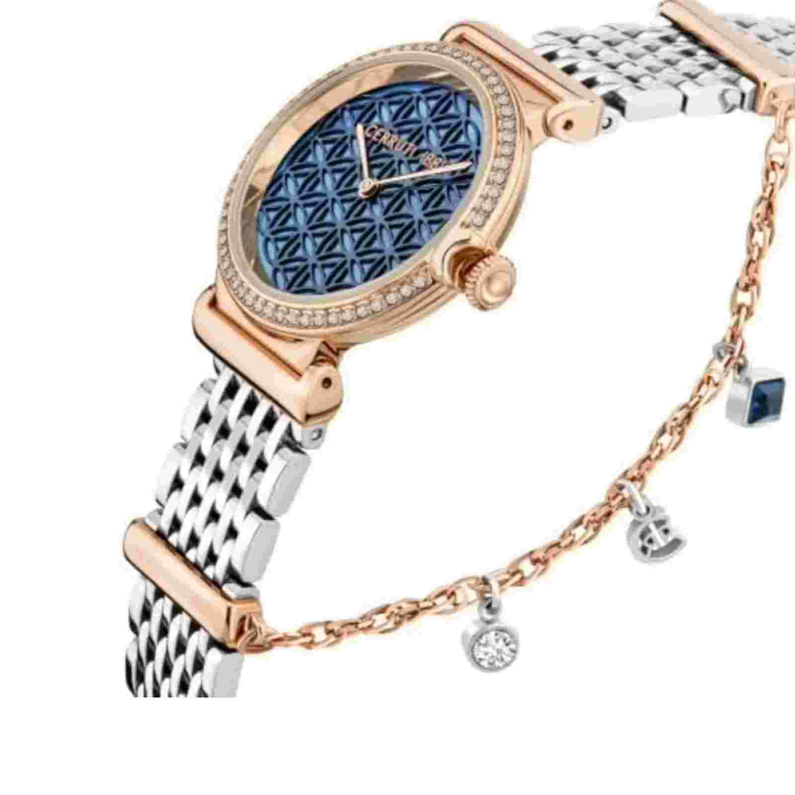 NWT - SOLD OUT - CERRUTI 1881 Corniglia Dark Blue Mop Dial Watch w/ SWAROVSKI