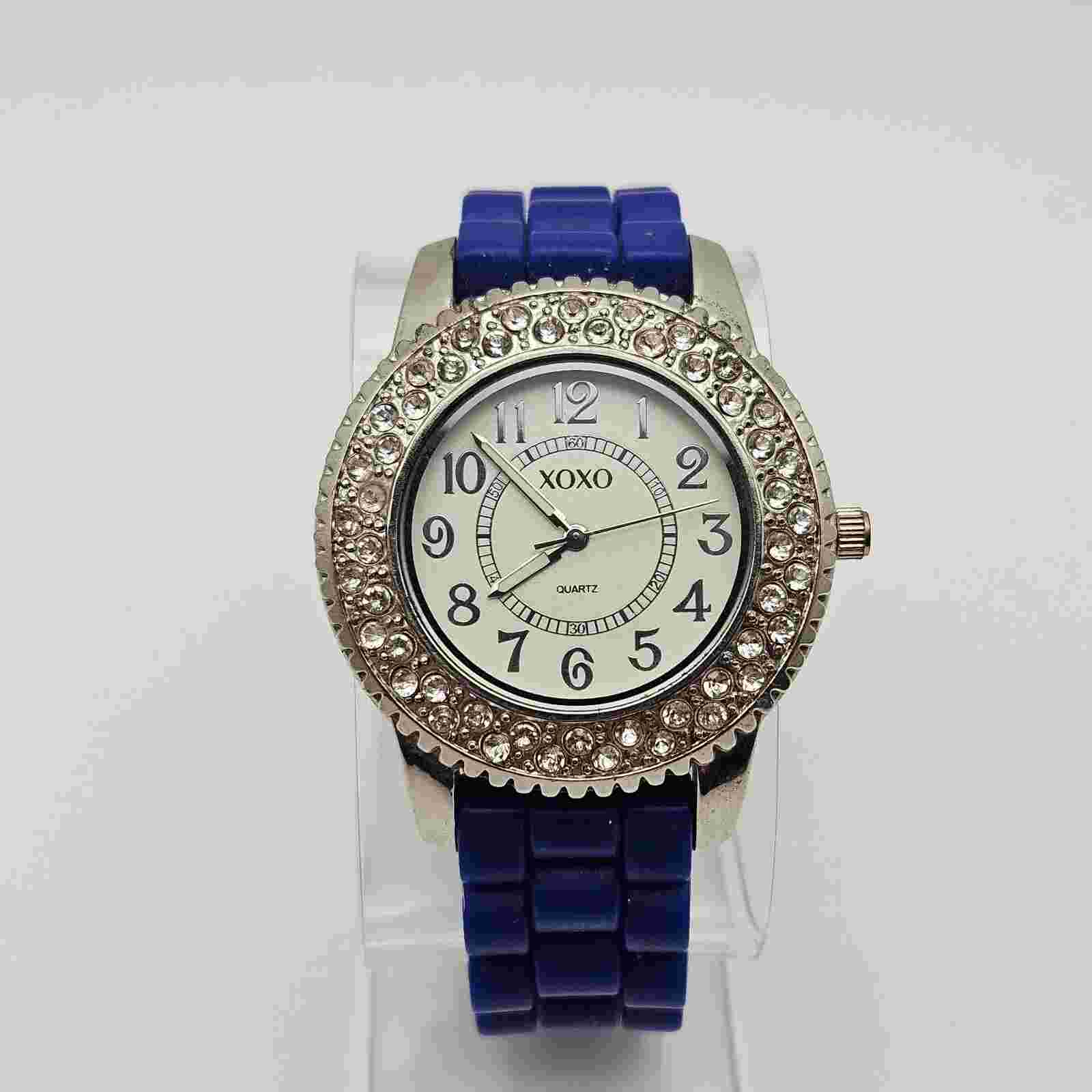 XOXO XO8019 Womens Rhinestone Accent Faux Chrono Blue Silicone Quartz Watch