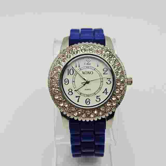 XOXO XO8019 Womens Rhinestone Accent Faux Chrono Blue Silicone Quartz Watch