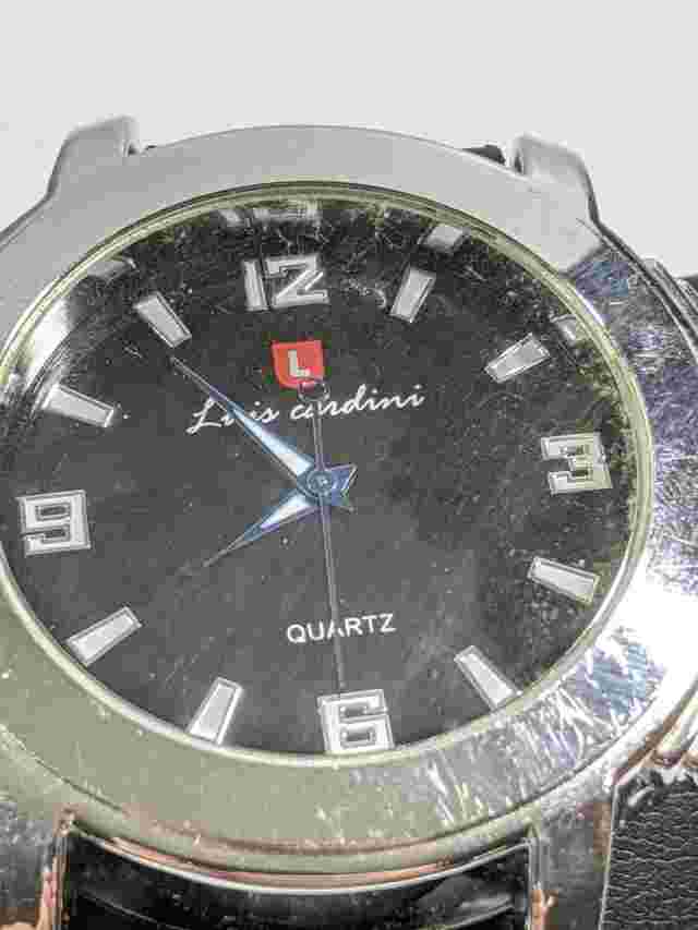 Luis Cardini Silver Tone Black Leather Band 50 mm Watch 10 Inch