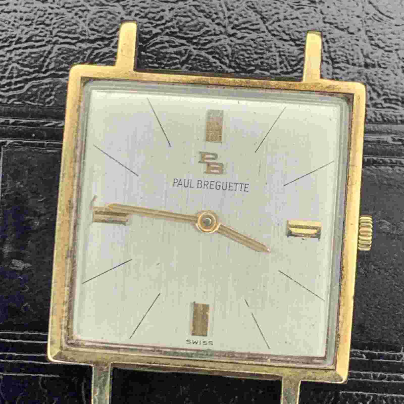 Paul Breguette 14k Gold Mens Manual Wind Swiss Watch 28x28mm Nice