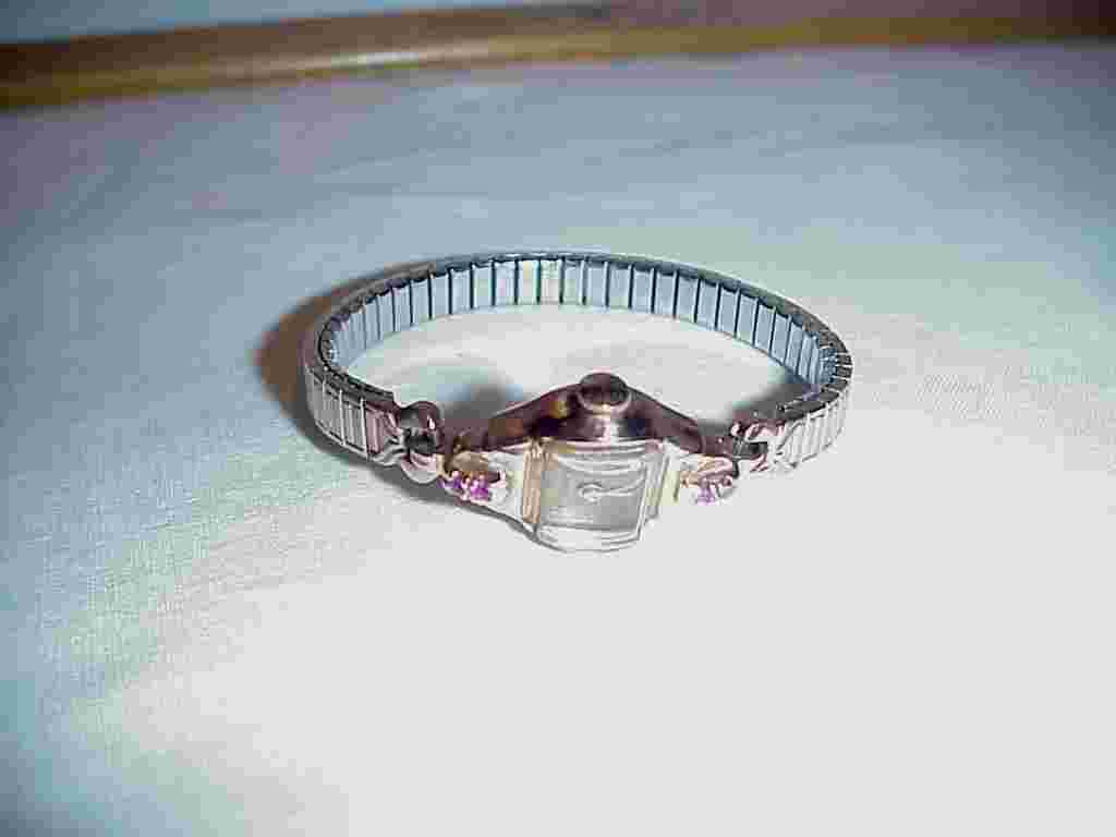 14K LADIES ROSE GOLD WRISTWATCH RUBIES BANNER 17 JEWEL