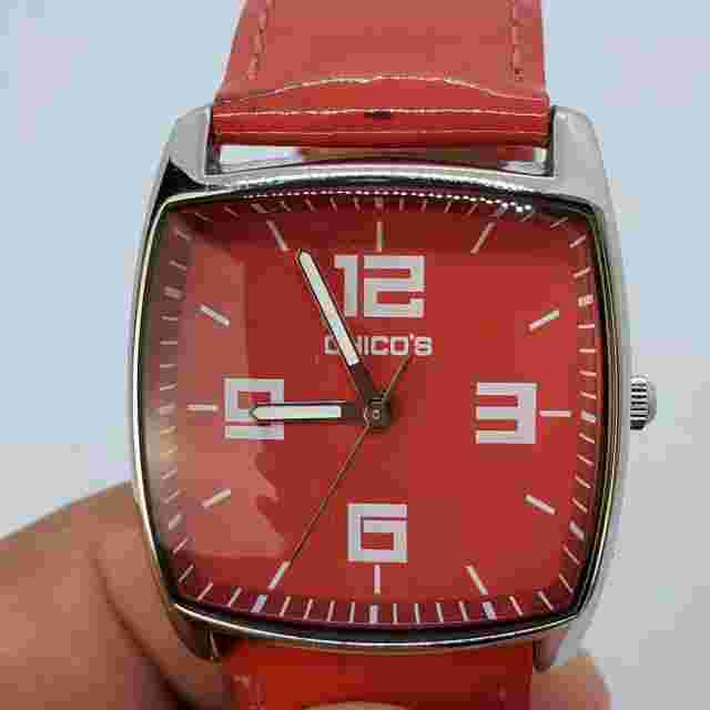Chico's Women's Watch 30MM Gray Case Red Dial Red Leather Bands New Battery