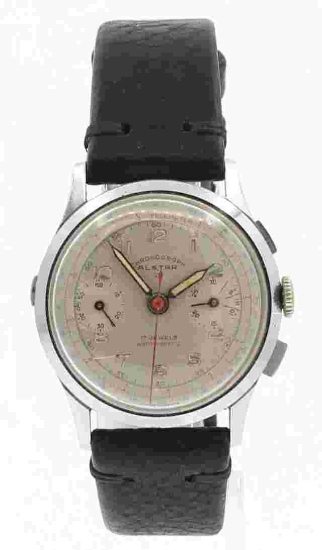 Vintage ALSTA Chronograph 17 Jewels 2 Registers Hand Wind Watch Landeron 48