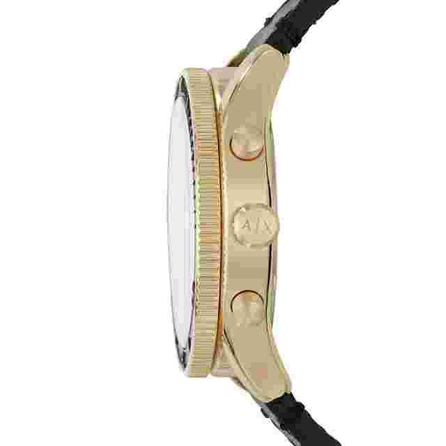 Armani Exchange Men's Chronograph Gold-tone Leather Strap Watch AX1818