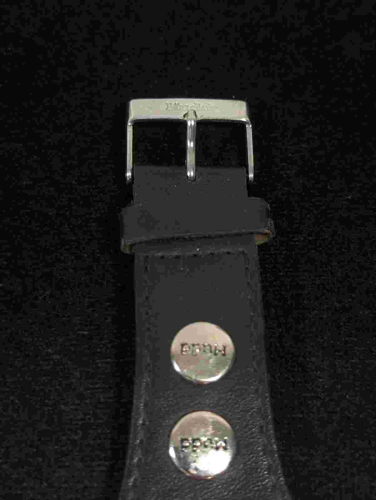 Vintage MUDD Silver Tone Dial Round Case Black Band Watch 7 Inch