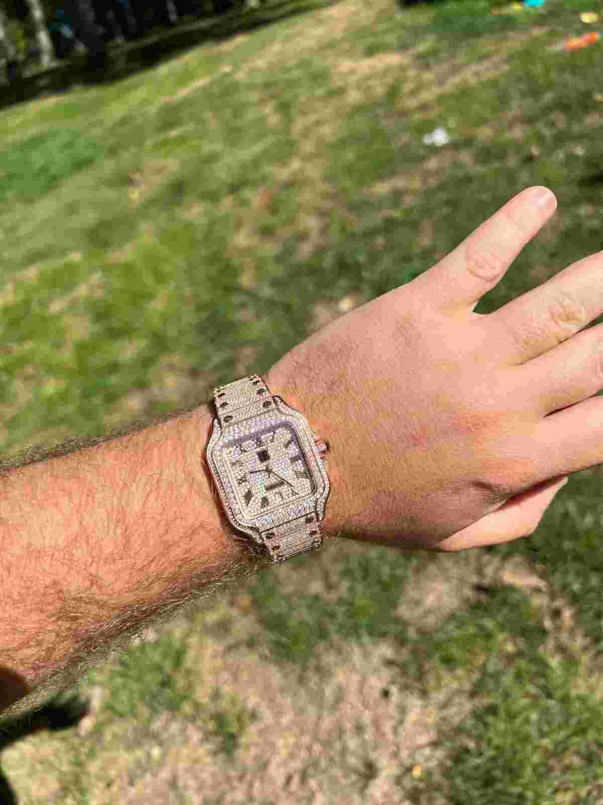 Real Mens 16ct VVS MOISSANITE Watch Iced Automatic Movement Hip Hop Rose Gold