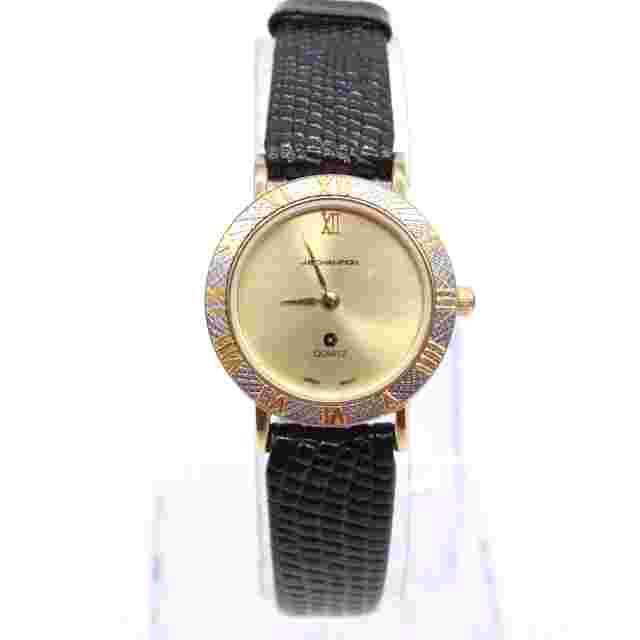 J.B Champion Watch Womens Gold Tone Stainless Steel Classic Black Leather Band