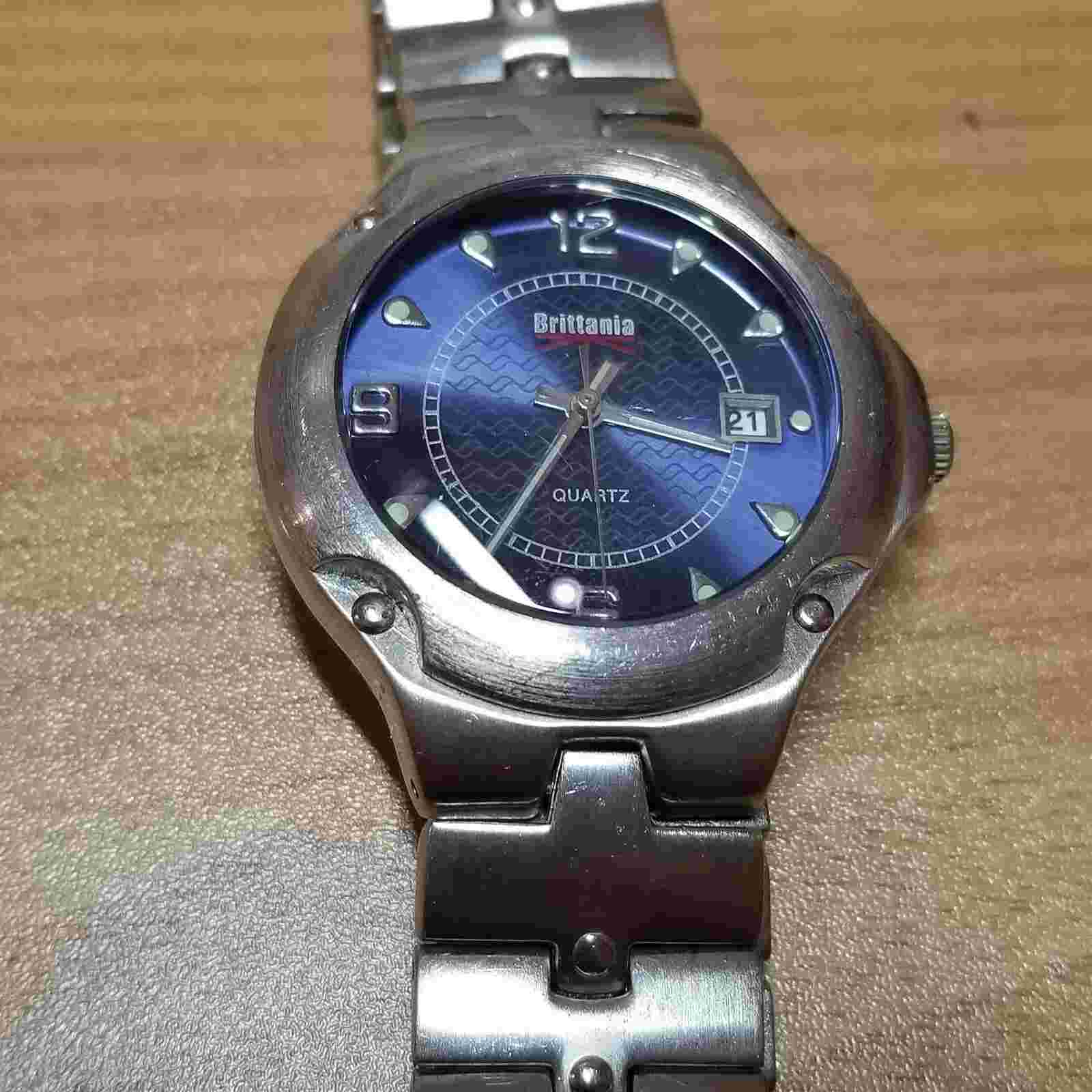 Brittania Men's Sports Watch Bracelet Blue Sunburst Embellished Dial Date  38mm