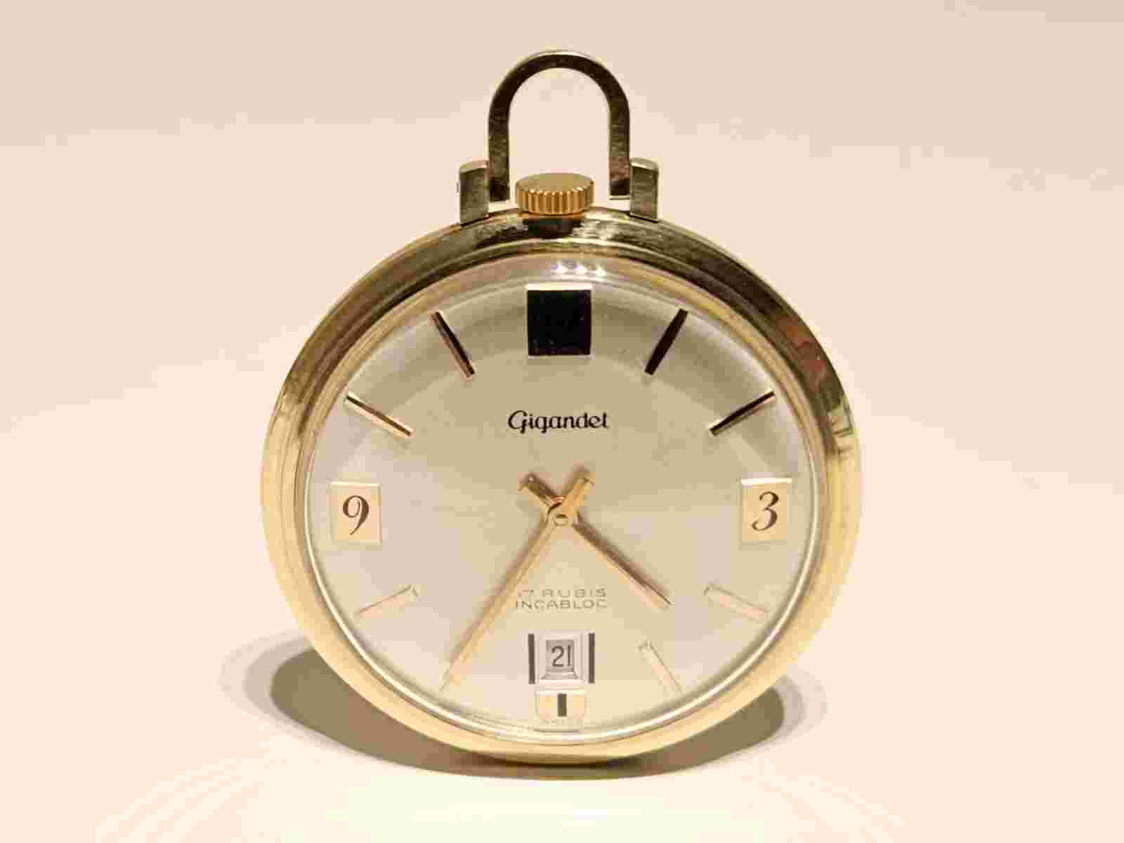 VINTAGE LUXURY 39mm SWISS MEN'S GOLD PLATED POCKET MECHANICAL WATCH "GIGANDET"