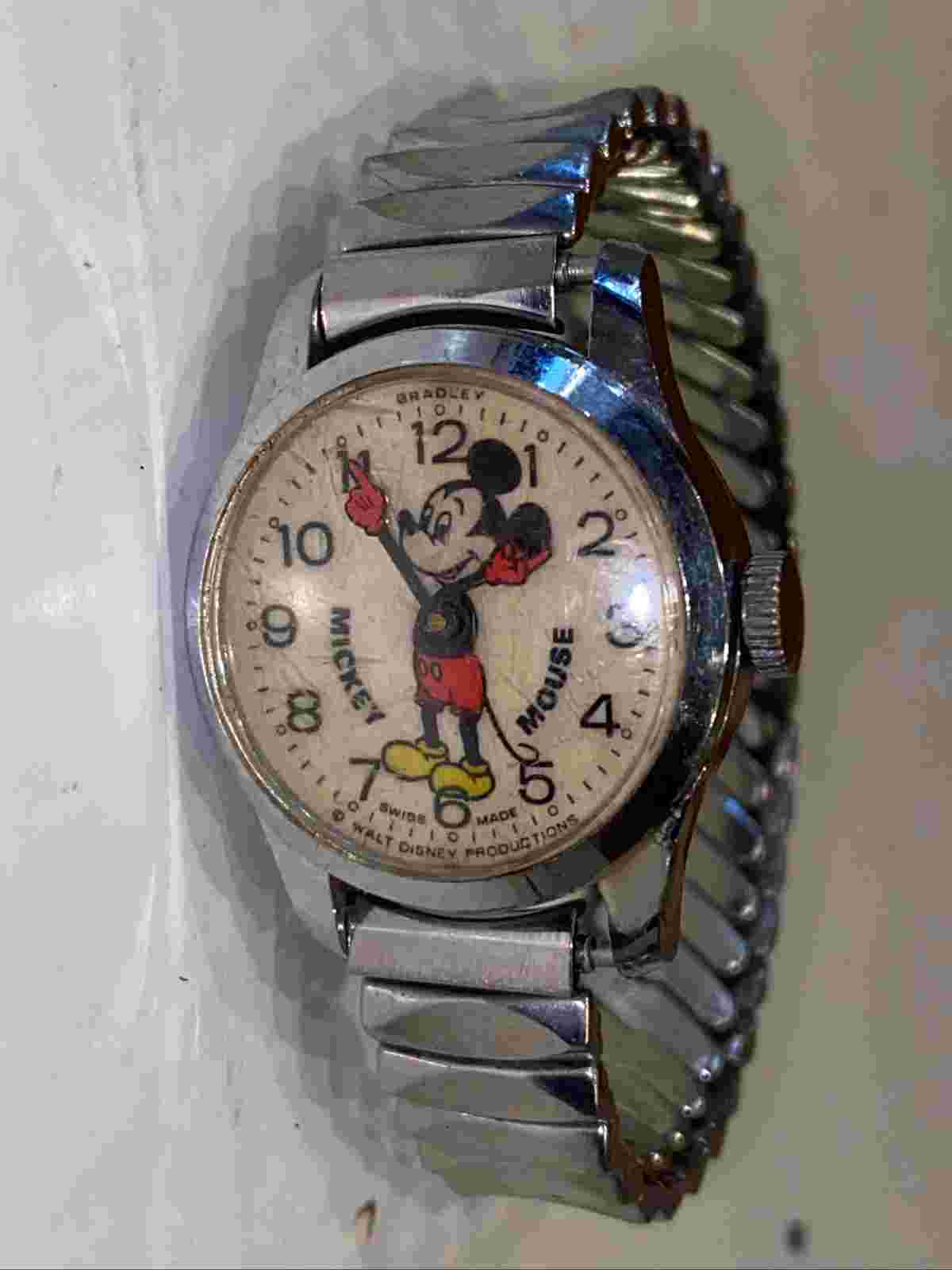 Mickey Mouse Wrist Watch Vintage Winding WORKS  Bradley Swiss Walt Disney Rare62