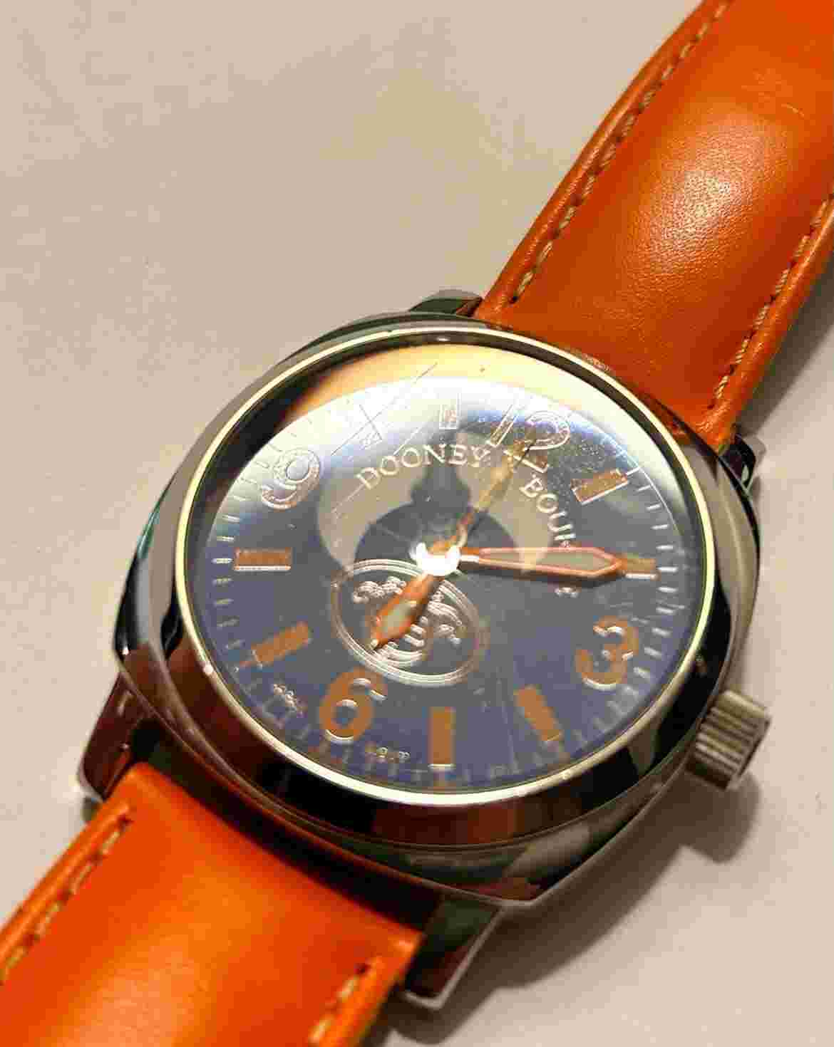 Dooney & Bourke Stainless Steel Wristwatch Blue Dial Orange Band Water Resistant