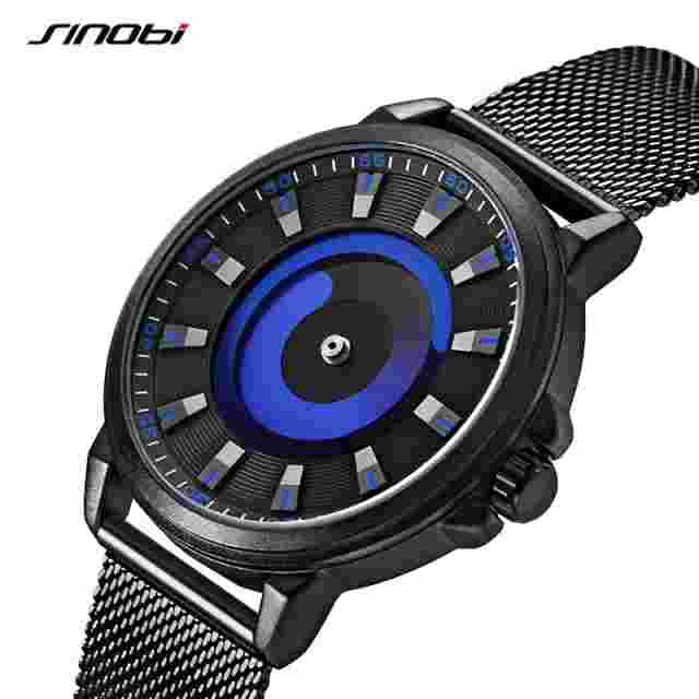 SINOBI Creative Design Mens Watches Mesh Strap for Men Quartz Wristwatches
