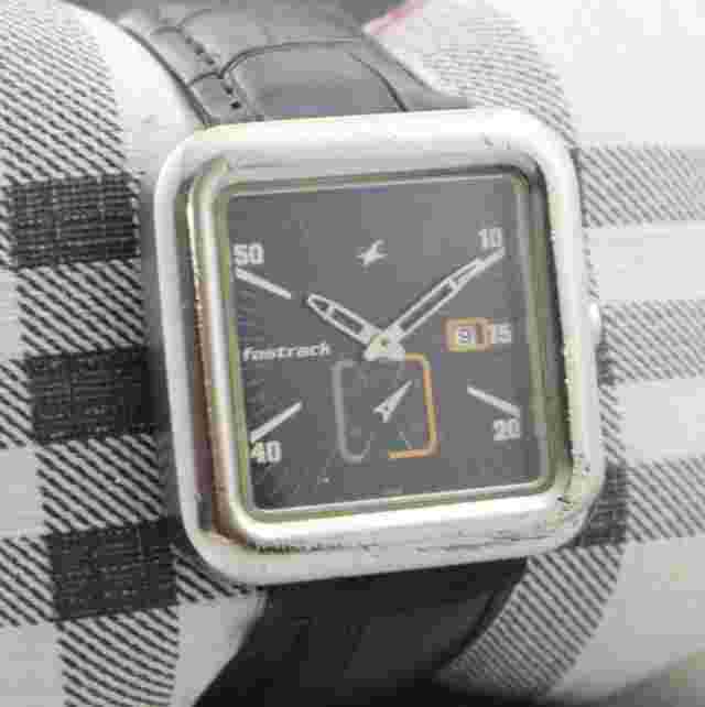 Casual Fastrack Men Sub-Second Black Dial with Date Square Case Quartz Watch
