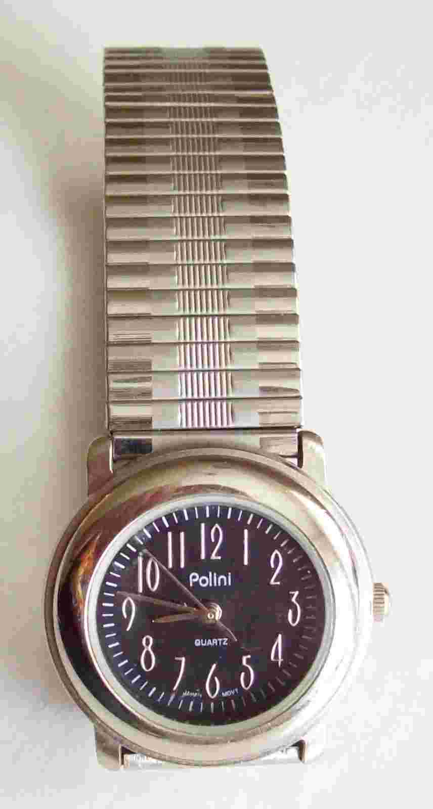 Lovely Silver Tone & Black Polini Quartz Hong Kong Japan Movement Watch
