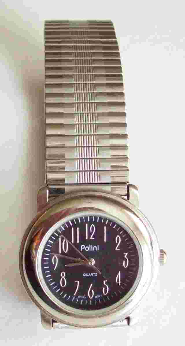 Lovely Silver Tone & Black Polini Quartz Hong Kong Japan Movement Watch