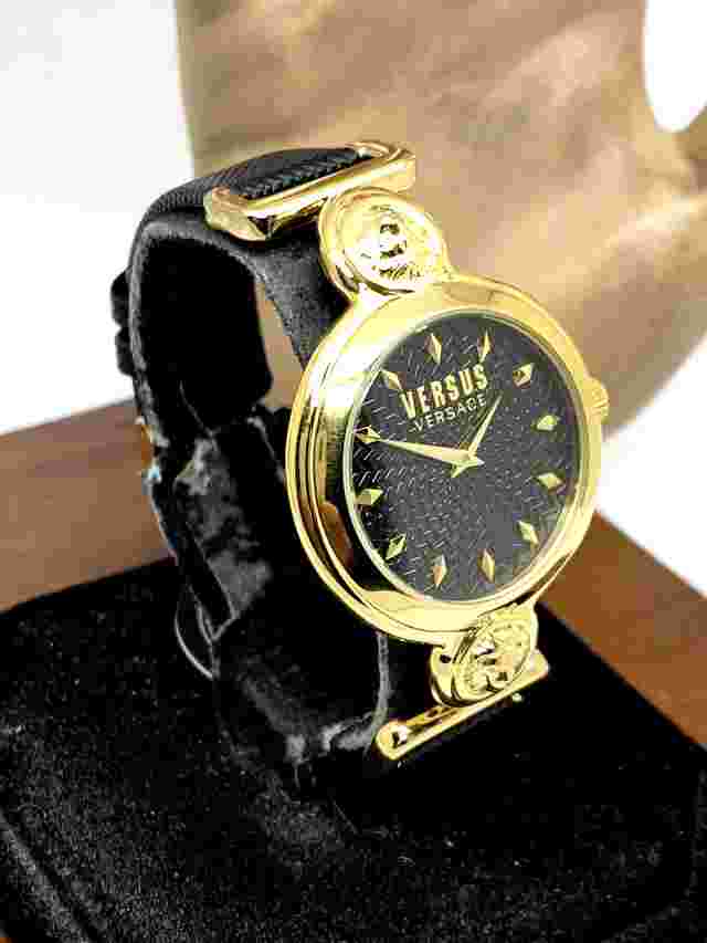Versus by Versace Women's Watch VSPOL3118 Black Dial Gold Case Leather Band 35mm