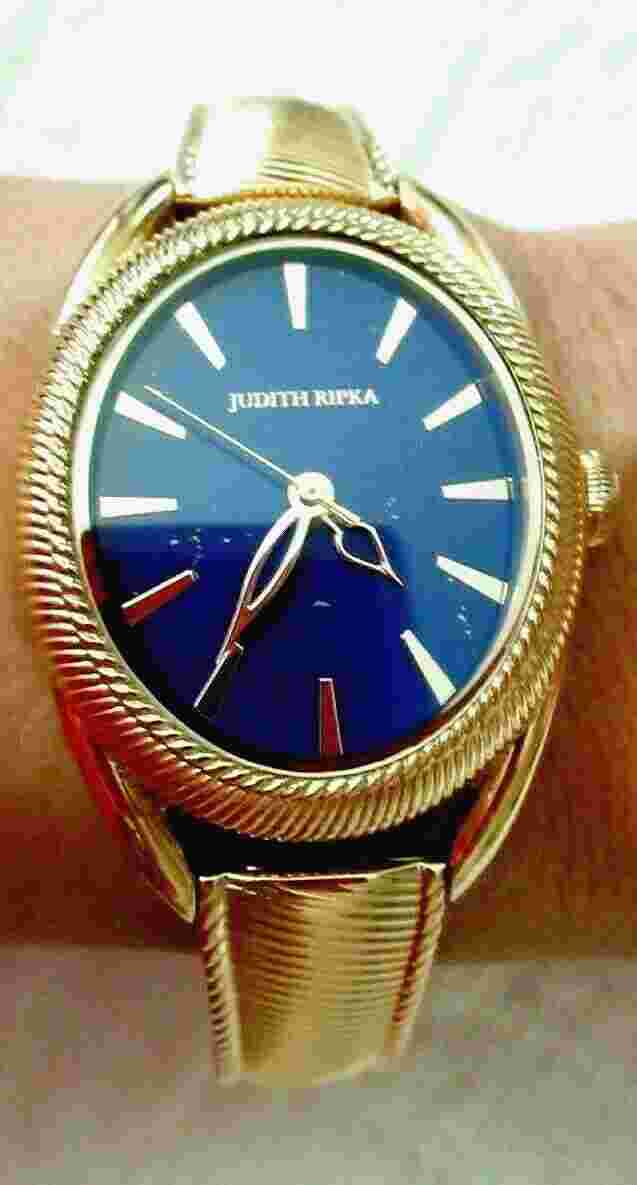 Judith Ripka New Marni Gold-tone Lapis Dial Bracelet Watch Size Small w JR Box*