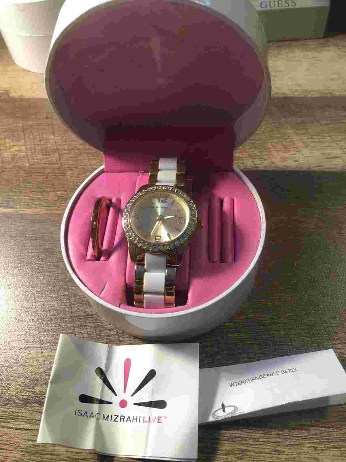 Isaac Mizrahi Live Ladies Watch Changeable Gemmed Bezel, Box/Manual New Battery