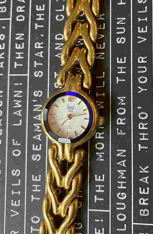 RARE Gold Plated SaaB Dupont Cobalt Crystal Ladies Watch Water Resistant