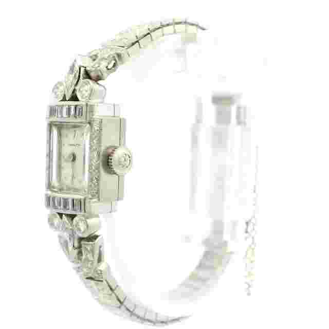 Antique Art Deco Platinum Old Round Marquise Cut Hamilton Diamond Watch Bracelet