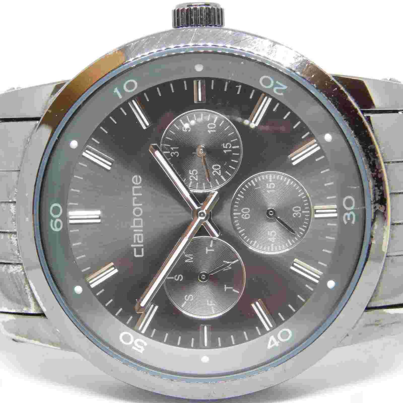 Claiborne CLM1069 Black Tone Quartz Analog Men's Watch Sz. 6 1/2" Battery