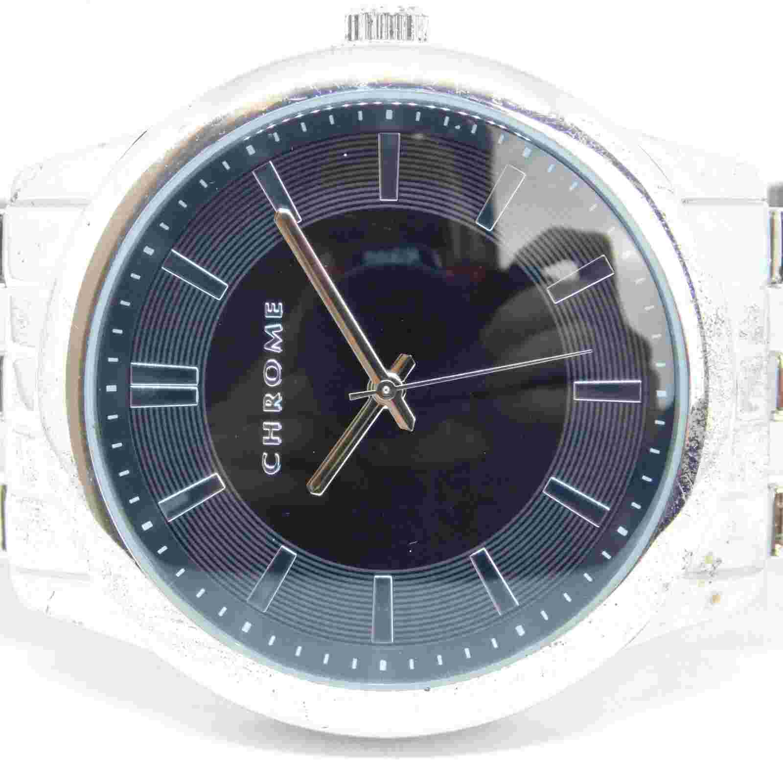 FMD Chrome FMDAZ2014 Silver Tone Quartz Analog Men's Watch Sz.7 3/4" New Battery