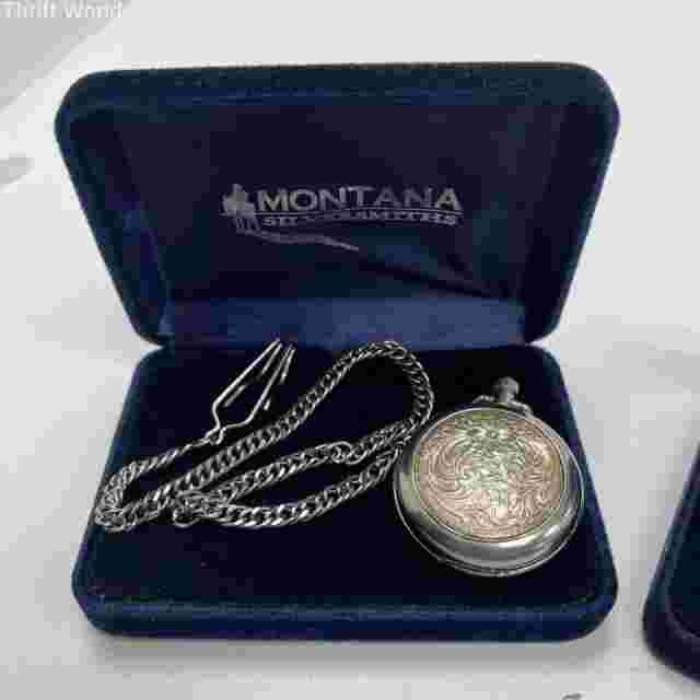 Lot of Two IOP Montana Silversmiths Floral Silver Tone Pocket Watches Not Tested