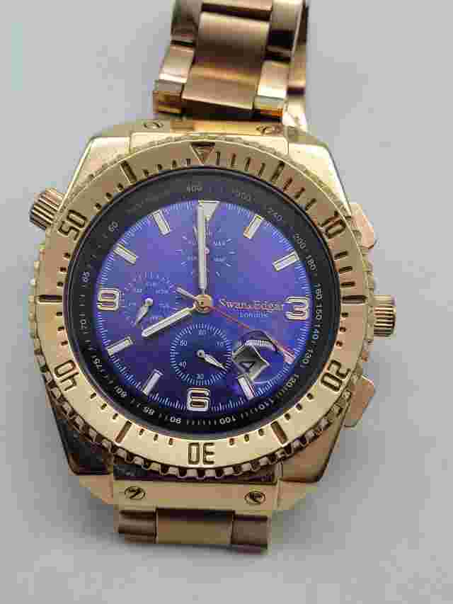 VINTAGE LARGE SWAN & EDGAR CHRONOGRAPH BLUE DIAL DATE AUTOMATIC MAN'S WATC/ U038
