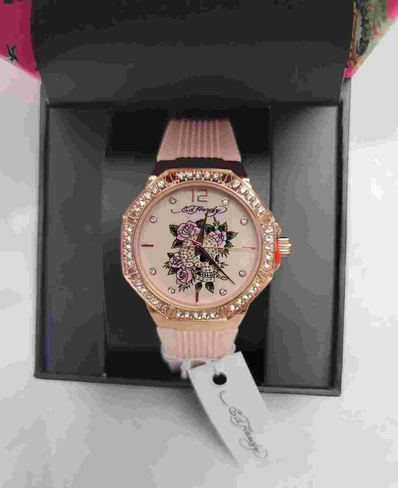 Ed Hardy Ladies Motherofpearl/Blush Plain Watch Brand New In Box