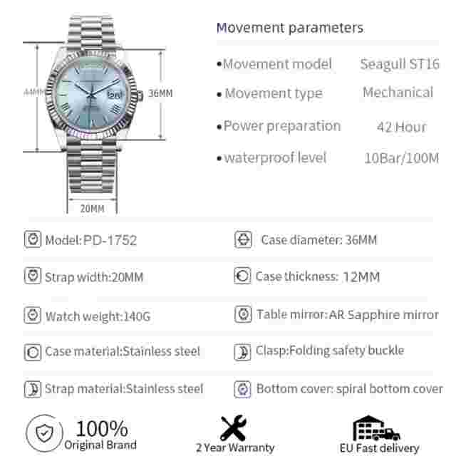PAGANI DESIGN Mens Automatic Watch Stainless Steel Watches For Men Date Watch