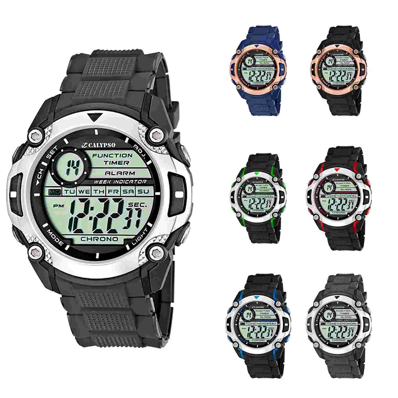 Calypso 47mm Mens Digital Sports Watch, Silicone, Alarm, Chrono, Light - K5577