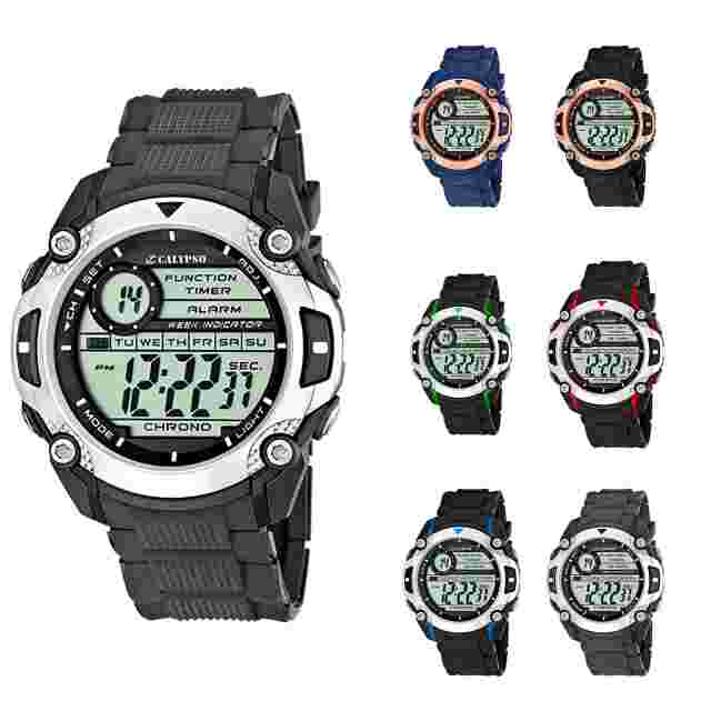 Calypso 47mm Mens Digital Sports Watch, Silicone, Alarm, Chrono, Light - K5577