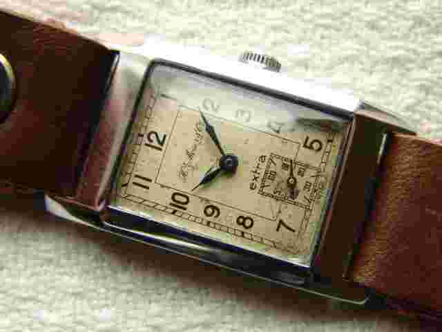 VINTAGE MEN'S WWII era H. MOSER & Cie EXTRA RECTANGLE WRISTWATCH GOOD CONDITION