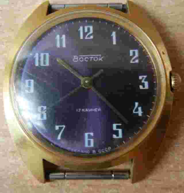 Vintage WATCH 17 j. RUSSIAN Men's Wostok 2409A violet dial Gold plated USSR СССР