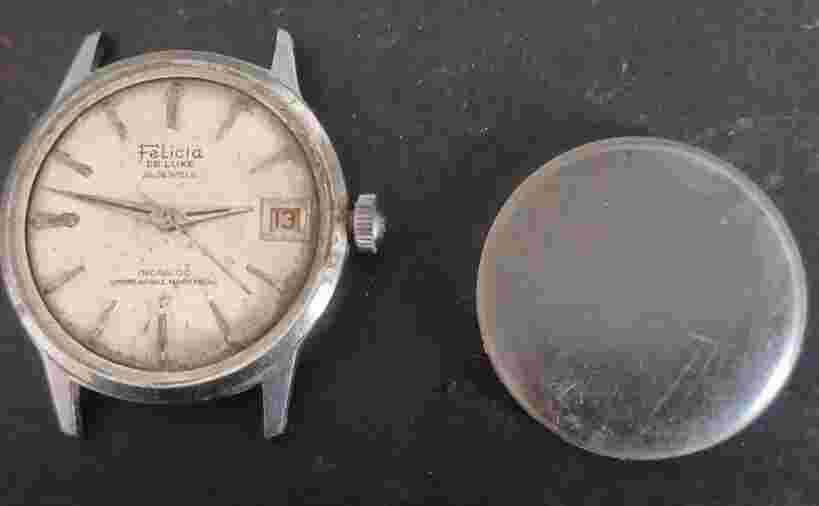 Vintage Felicia Mens Watch De Luxe 21 jewels Red date Stainless steel case rare