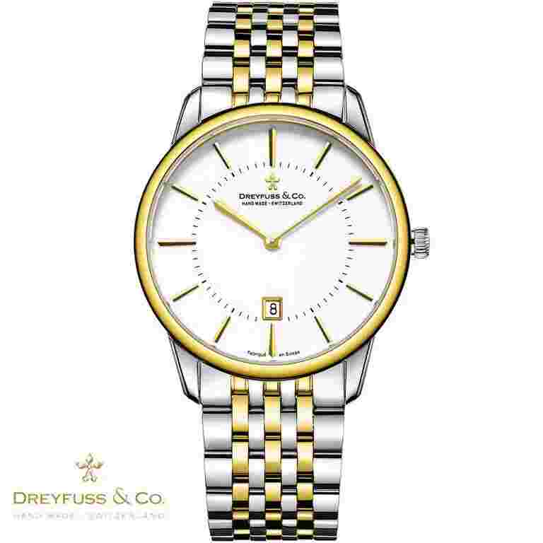 Dreyfuss & Co DGB00137/02 1980 white silver gold Stainless Steel Men's Watch NEW