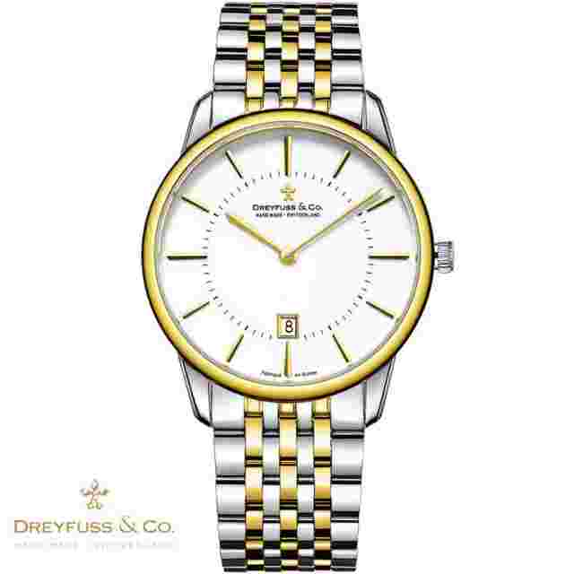 Dreyfuss & Co DGB00137/02 1980 white silver gold Stainless Steel Men's Watch NEW