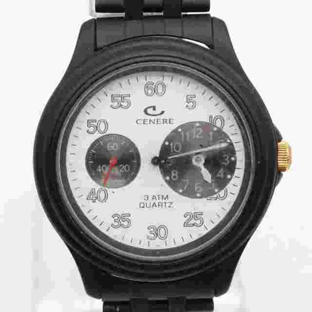 Cenere Chronograph Watch Mens Black Tone Stainless Steel Classic White Dial