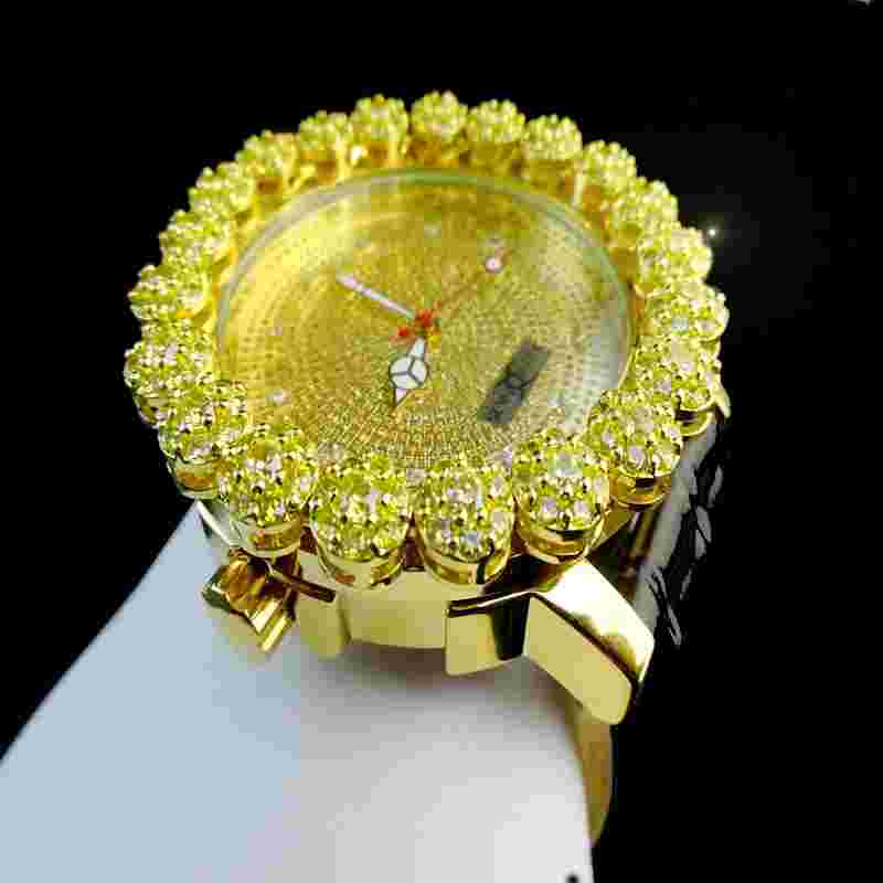 Iced Real Diamond Mens Khronos Joe Rodeo Yellow Gold Finish Cluster Bezel Watch
