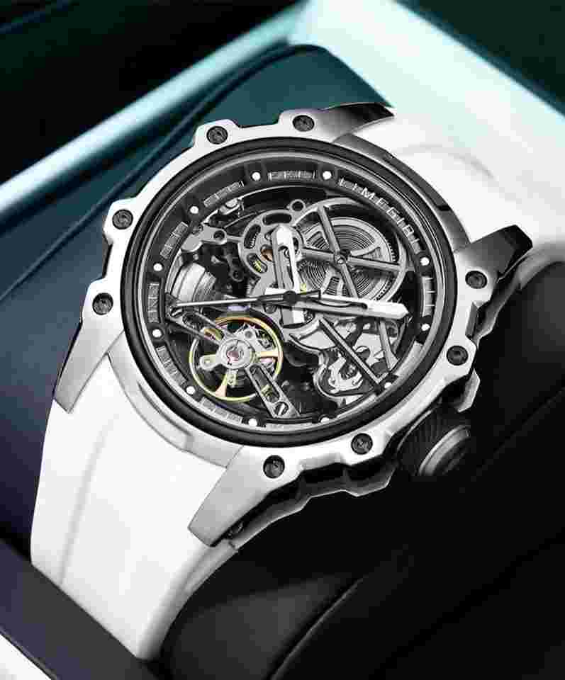 Luxury MEGIR Men's Skeleton Automatic Watch Stainless Steel Silver White