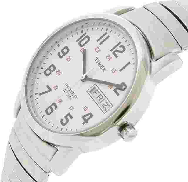 Mens Timex Indiglo Easy Reader Stretch Expansion Stainless Day Date Watch T2N091